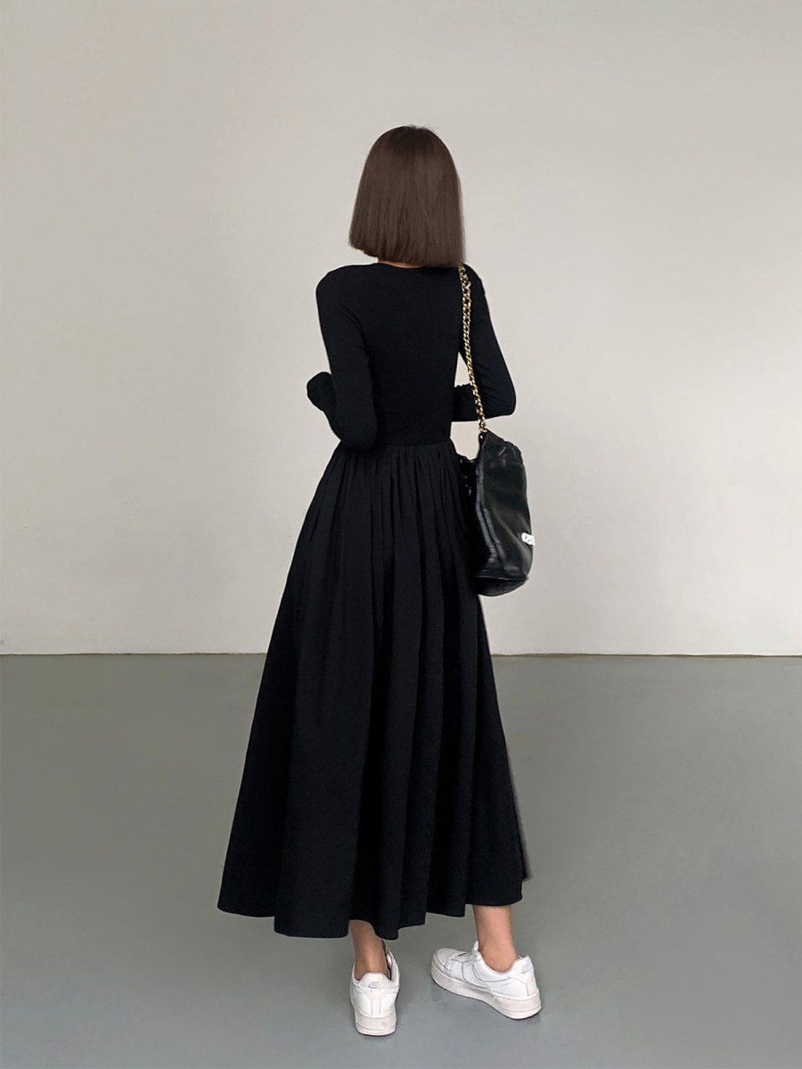 Variant image for Long Sleeve Women's Dress with Pockets, Elegant Knee-Length Formal Dress for Work and Casual Events-3