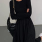 Long Sleeve Women's Dress with Pockets, Elegant Knee-Length Formal Dress for Work and Casual Events-4