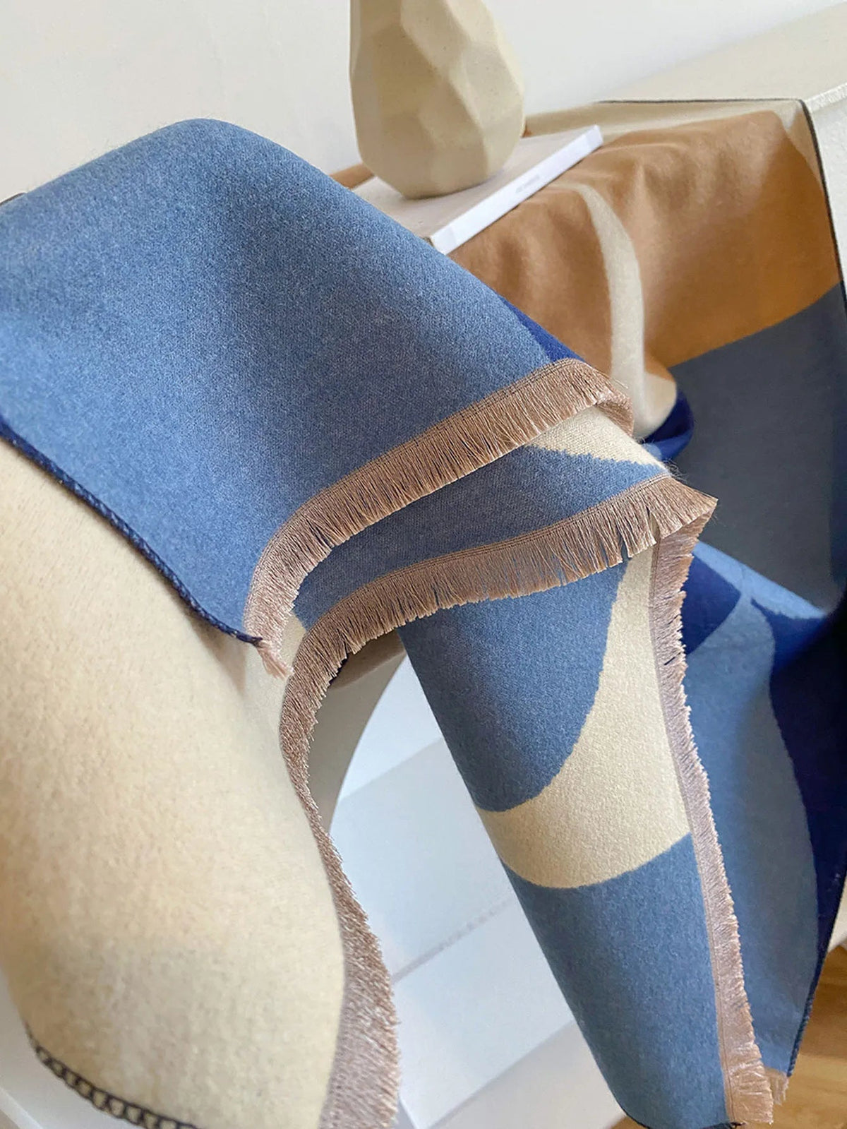 Oversized Womens Scarf - Reversible Patterned Cashmere
