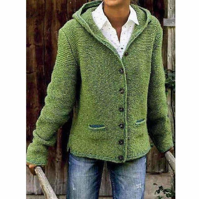 Plush Women's Hooded Knit Coat - Cotton Blend, For Fall