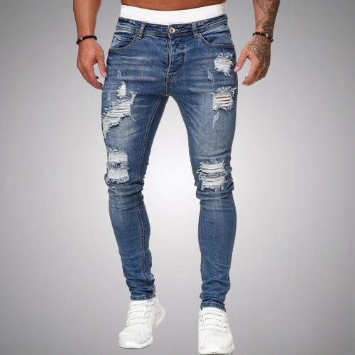 Slim-Fit Ripped Men's Jeans in High-Quality Cotton Blend for Casual and Trendy Everyday Wear-3