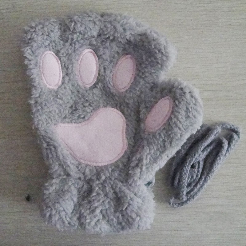 Plush Cozy Women Fingerless Gloves - Cat-Claw Fleece Winter