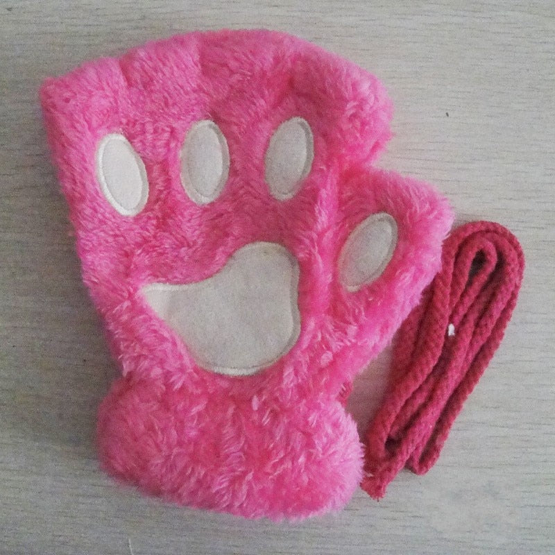 Plush Cozy Women Fingerless Gloves - Cat-Claw Fleece Winter