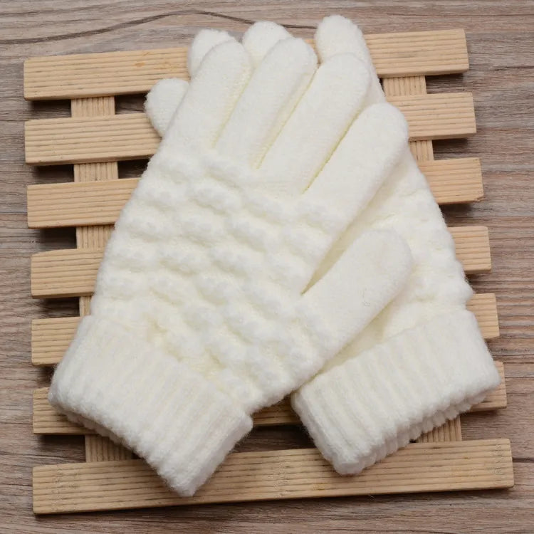 Womens Stretchy Knit Gloves - Stretch-Fitted, Wool Blend