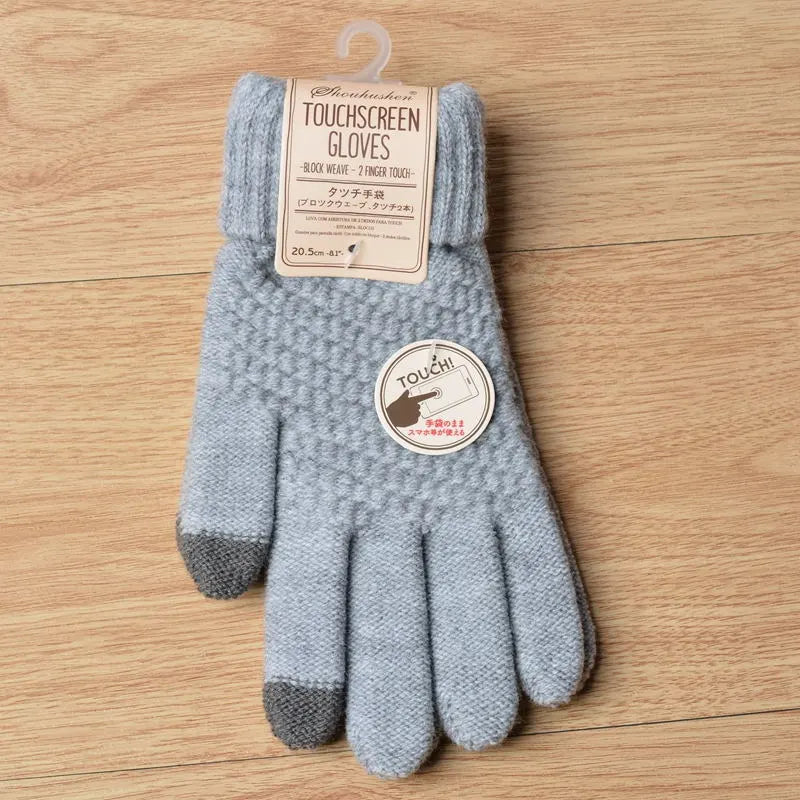 Womens Stretchy Knit Gloves - Stretch-Fitted, Wool Blend