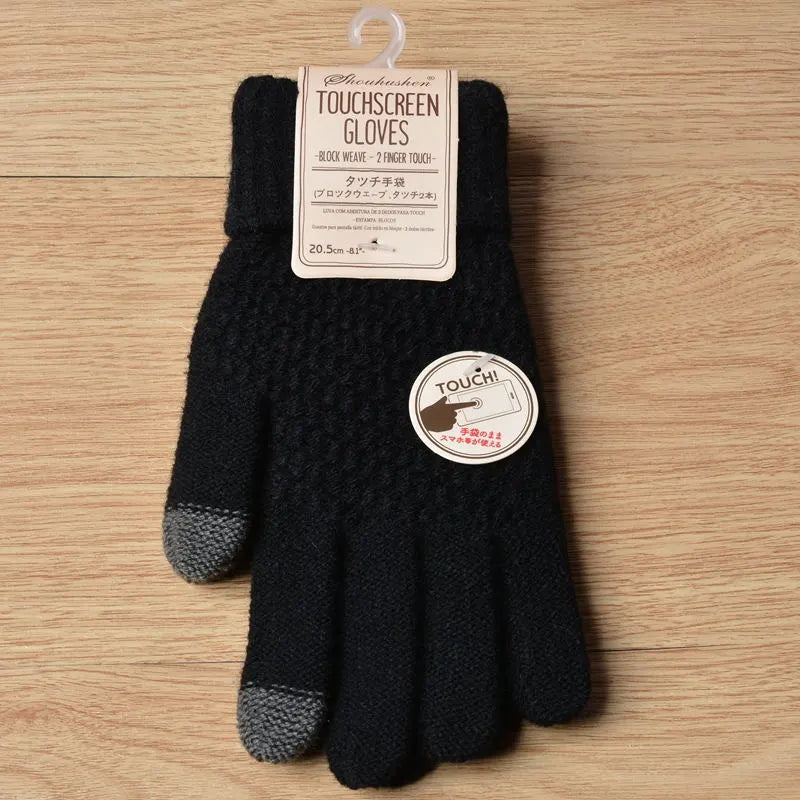 Womens Stretchy Knit Gloves - Stretch-Fitted, Wool Blend