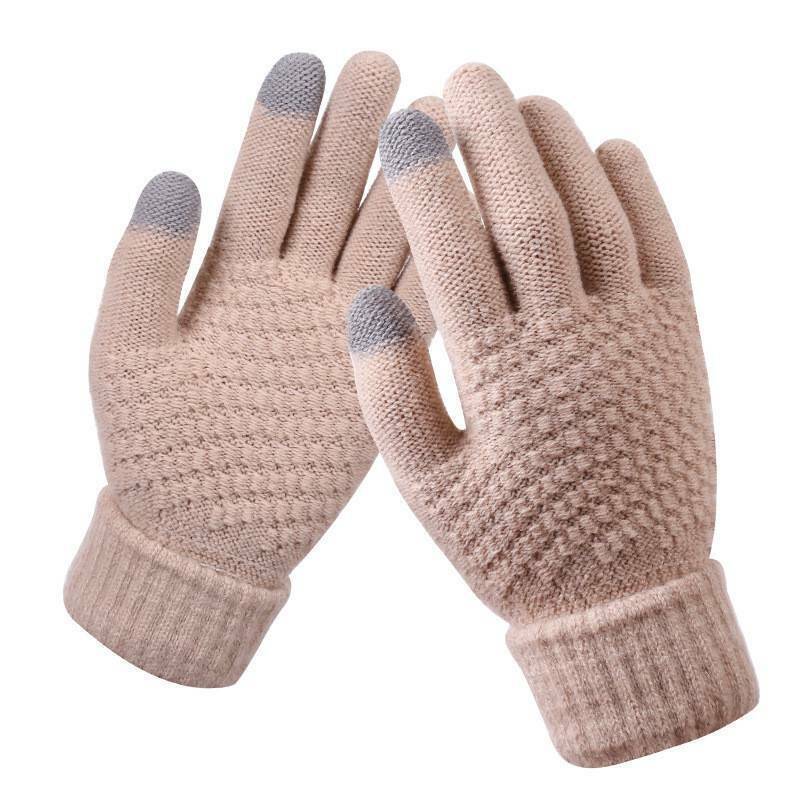 Womens Stretchy Knit Gloves - Stretch-Fitted, Wool Blend