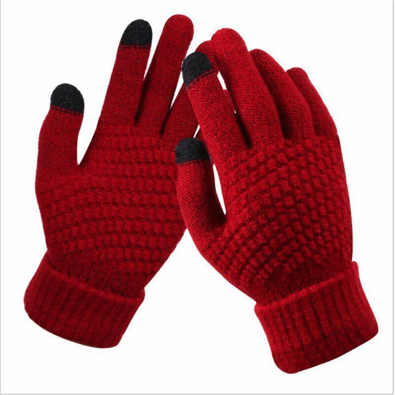 Womens Stretchy Knit Gloves - Stretch-Fitted, Wool Blend