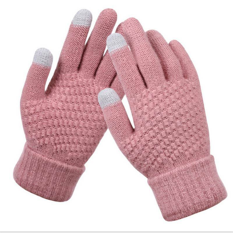Womens Stretchy Knit Gloves - Stretch-Fitted, Wool Blend
