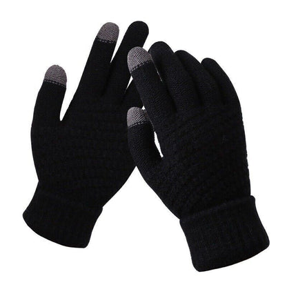 Womens Stretchy Knit Gloves - Stretch-Fitted, Wool Blend
