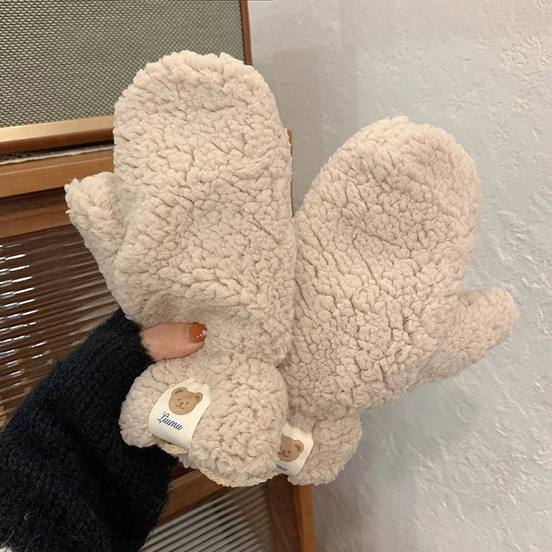 Women’s Warm Teddy Mittens - Chunky Sherpa Plush, Winter