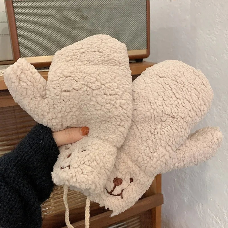 Women’s Warm Teddy Mittens - Chunky Sherpa Plush, Winter