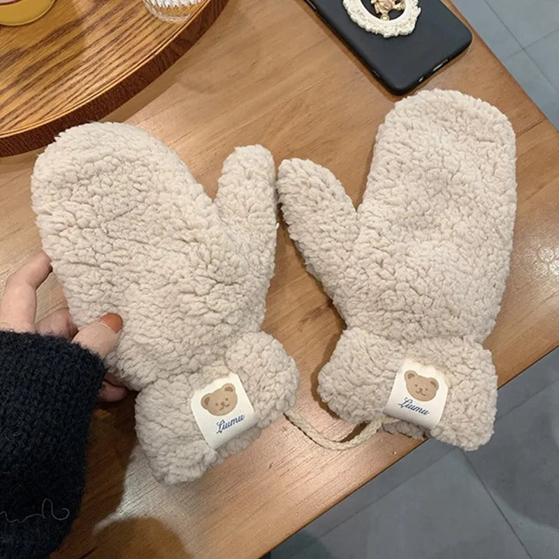 Women’s Warm Teddy Mittens - Chunky Sherpa Plush, Winter