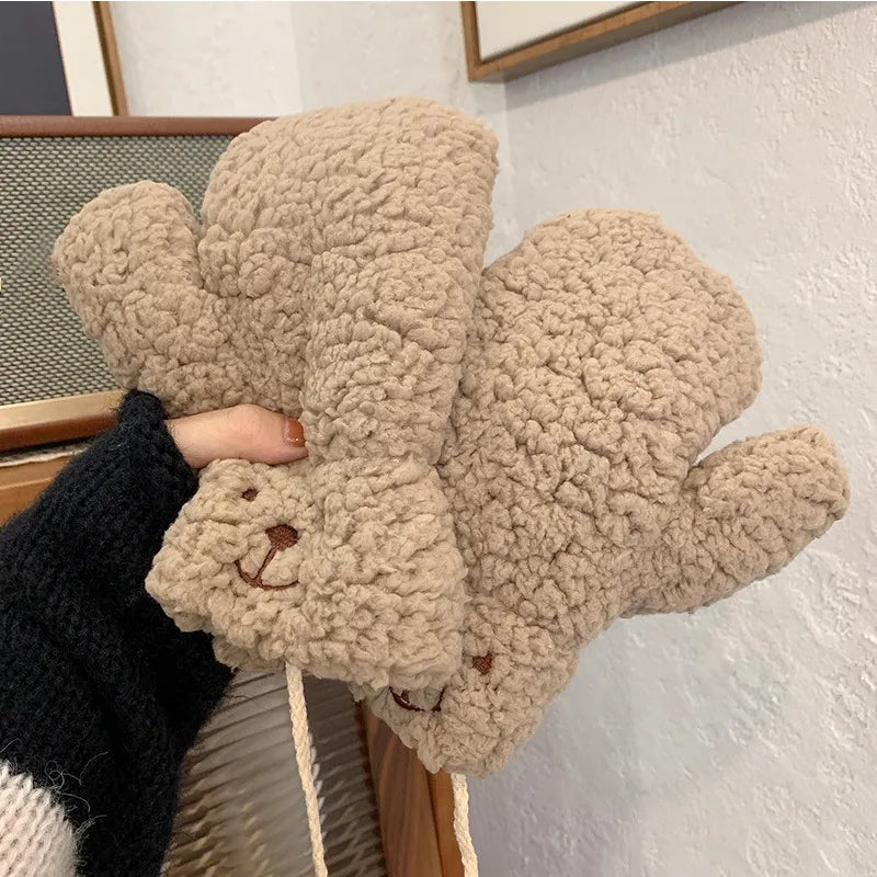 Women’s Warm Teddy Mittens - Chunky Sherpa Plush, Winter