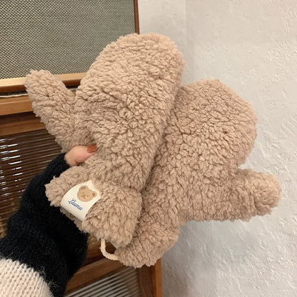 Women’s Warm Teddy Mittens - Chunky Sherpa Plush, Winter