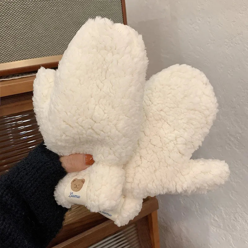 Women’s Warm Teddy Mittens - Chunky Sherpa Plush, Winter