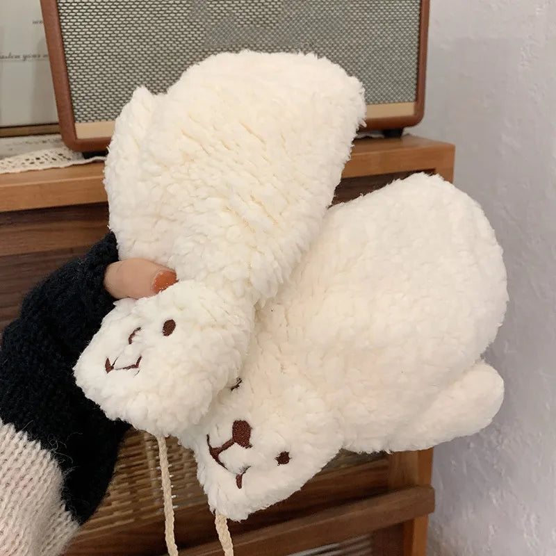 Women’s Warm Teddy Mittens - Chunky Sherpa Plush, Winter