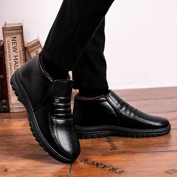 Men's Warm Snow Boots - Ankle Plush-Lined Leather, Winter