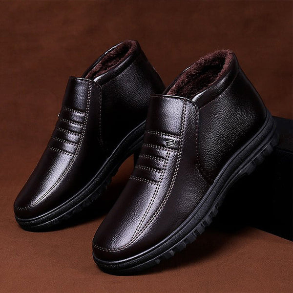 Men's Warm Snow Boots - Ankle Plush-Lined Leather, Winter