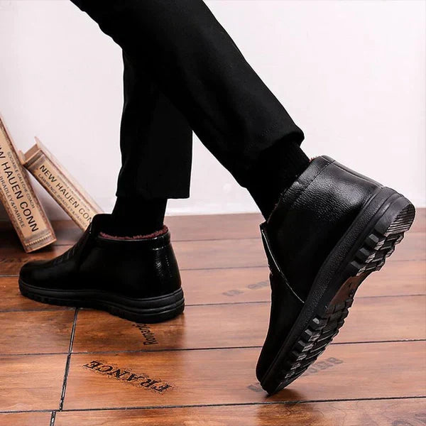 Men's Warm Snow Boots - Ankle Plush-Lined Leather, Winter
