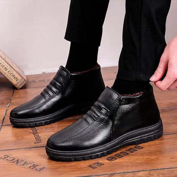 Men's Warm Snow Boots - Ankle Plush-Lined Leather, Winter