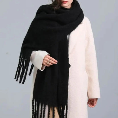 Women’s Warm Oversized Scarf - Tassel Knit Plush For Winter