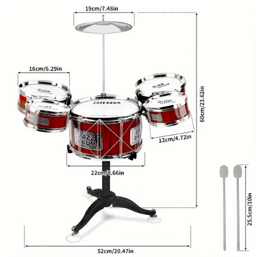 Kids Jazz Drum Kit - Beginner-Friendly Percussion Toy with 5 Drums & Cymbals for Young Musicians