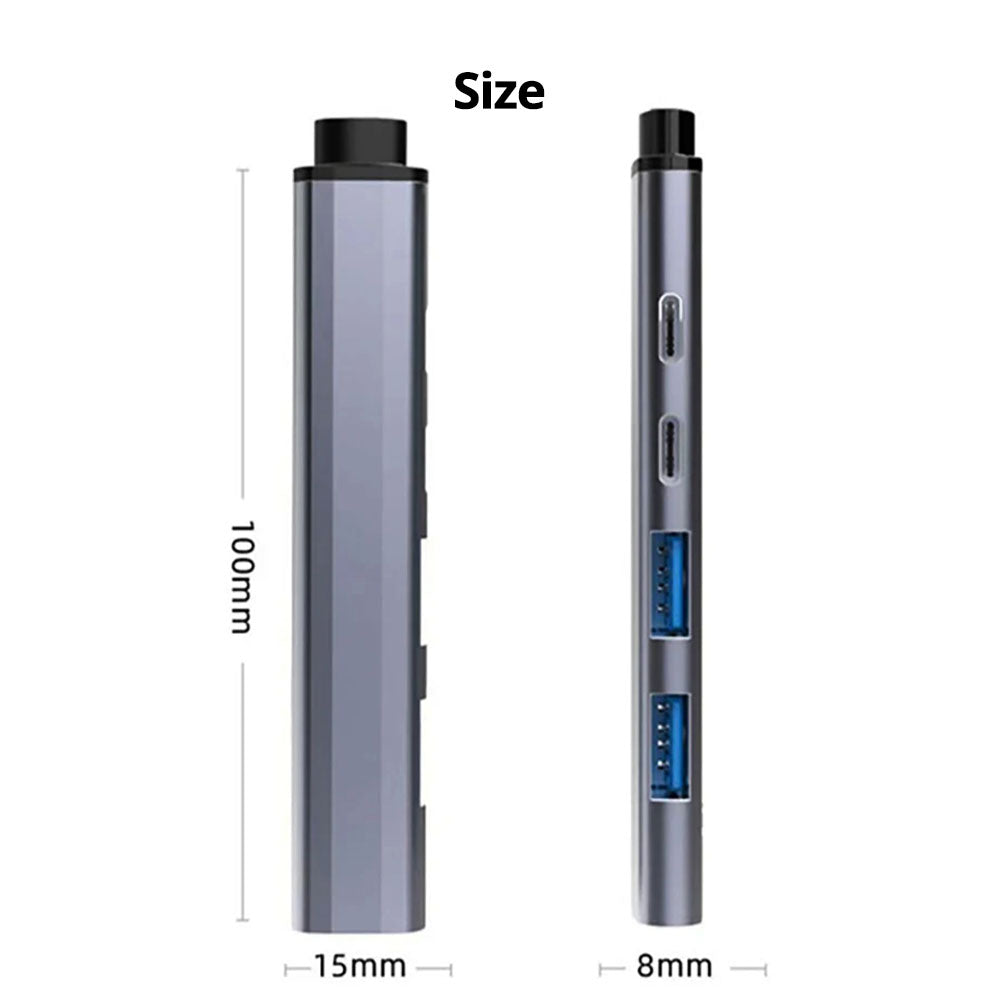 USB C Hub 6 In 1 Multiport Adapter Travel-Friendly 60W PD Plus