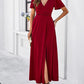 V-Neck Slim White Dress for Women with High Slit, Short Sleeves, Perfect for Summer and Elegant Evenings-3