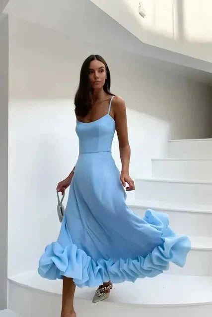 Elegant Floral Maxi Dress with Ruffles, Sleeveless A-Line Long Dress for Women, Summer Party Style-3
