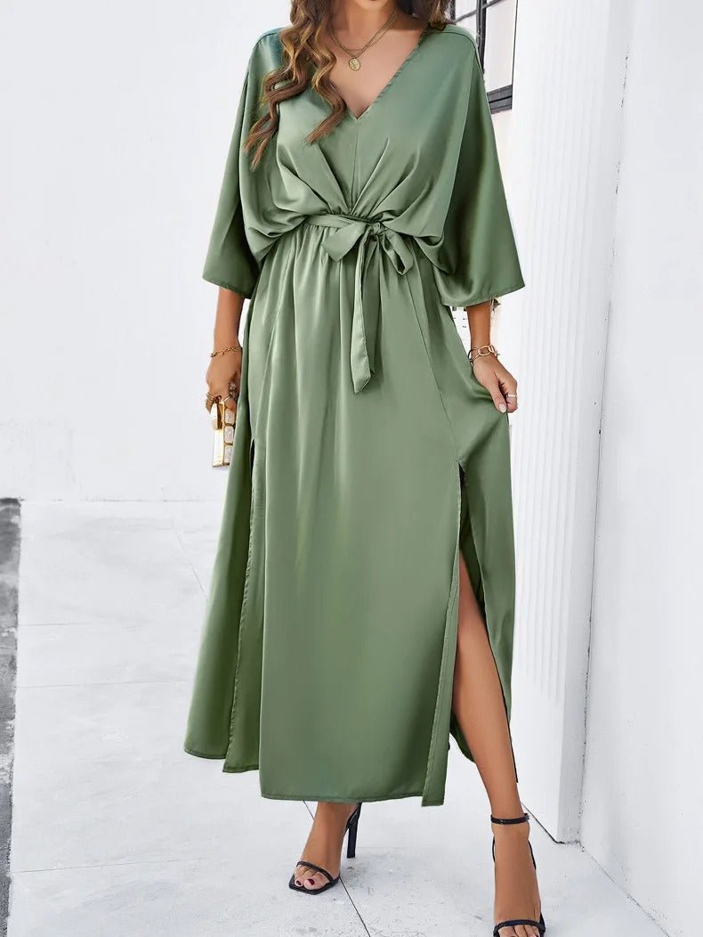 Elegant V-Neck Summer Dress for Women - Perfect Wedding Guest or Formal Event Attire, Knee-Length, Comfortable Fit-5