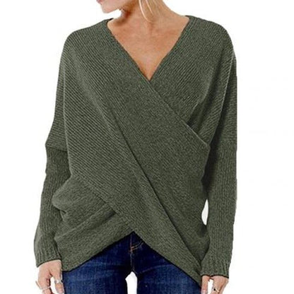 Plush Flattering Womens Wrap Sweater - Crossover Knit Casual