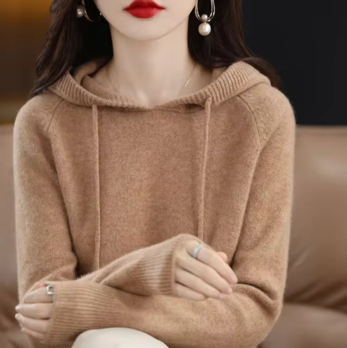 Warm Cozy Womens Knit Hoodie - Relaxed Fit, Plush Knit