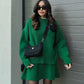 Plush Flattering Women’s Sweater Skirt Kit - Pullover Crewneck, Knit High-Waist A-Line Mini Skirt For Fall