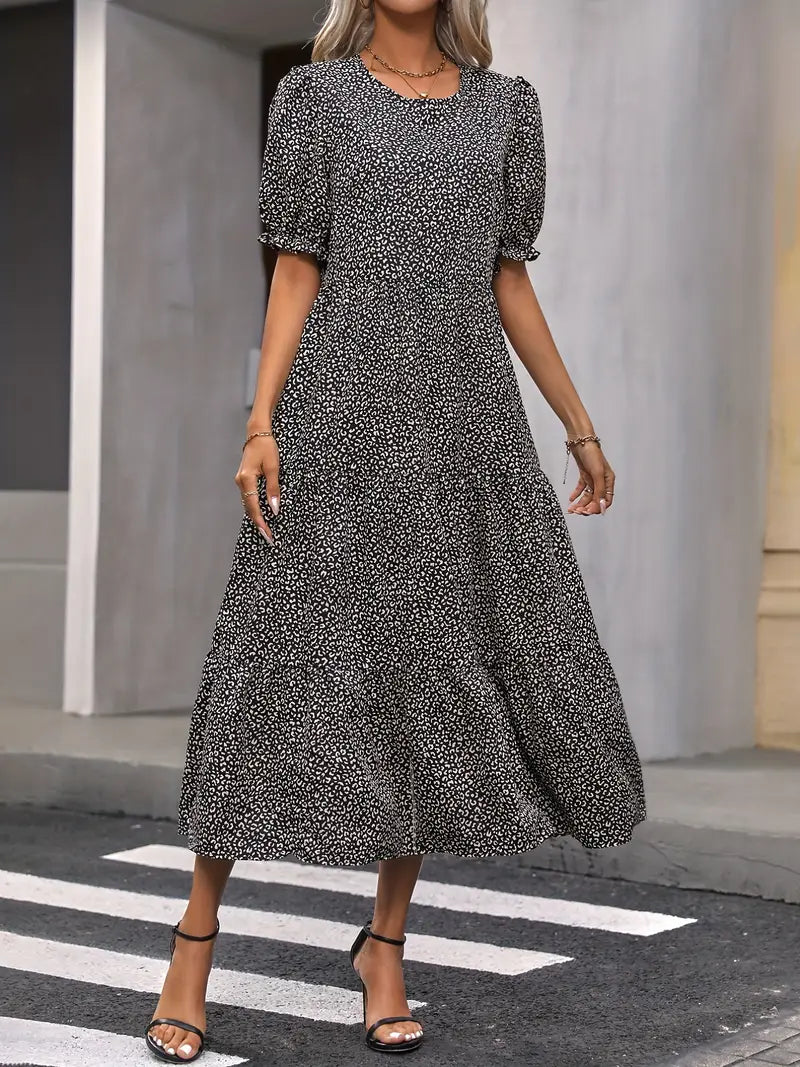 Variant image for Boho Women's Dress with Puffed Sleeves, Gathered Design, Breathable Fabric, Available in Multiple Colors-5